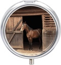 Runde Pille Case 3 Kompartment Barn Horse Pille Box Mini Medizin Pille Organizer Portable Reise Pille für Pocket Purse Metall Pille Behälter für Vitamine Fisch Öl Ergänzungen