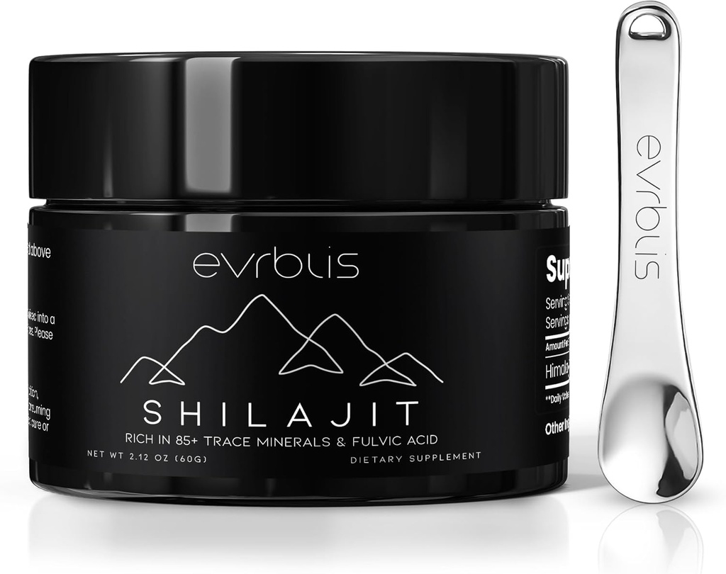 Pure Himalayan Organic Shilajit Resin, Max Potency Gold Grade Shilajit Supplément pour les hommes et les femmes Natural Energy Boost & Immmune Support avec 85+ Trace Minerals & Fulvic Acid (60 Grams, 120 Servir).