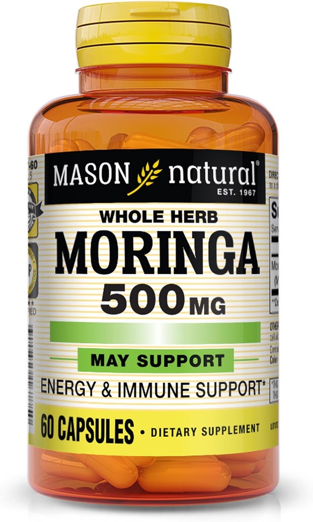 MASON NATURAL Moringa 500 mg - Unterstützt Energie Metabolismus und Entzündungsreaktion, Antioxidante Immununterstützung Kräuterergänzung, 60 Kapseln
