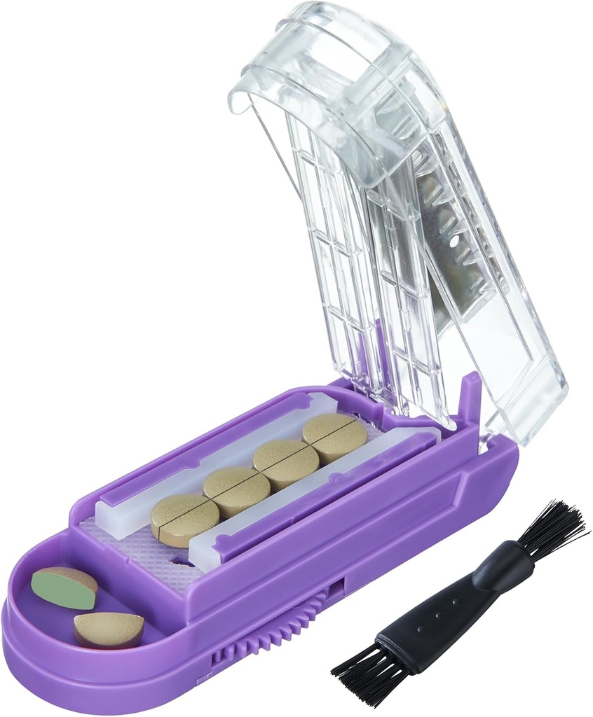 Pill Cutter pour les pilules multiples à la fois, Pill Cutter Splitter pour les petites et les petites pilules, Pill Cutter pour les petites ou les grandes pilules, Pill Splitter avec lame cachée en acier inoxydable Sharp (Purple+Clear)