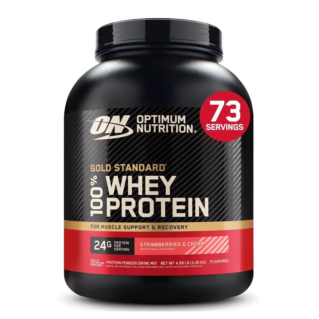 Optimum Nutrition Gold Standard 100% Whey Protein Pulver, Erdbeeren & Creme, 5 Pfund (Packaging May Vary)