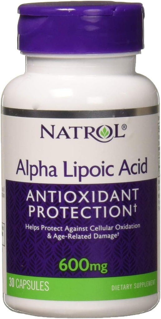 Natrol Alpha Lipsäure 600 mg, Nahrungsergänzungsmittel für allgemeine Wellness, 30 Kapseln, 30 Tage Versorgung