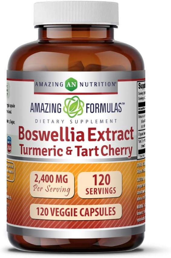 Erstaunliche Formeln Boswellia Extrakt Turmeric und Tart Cherry 2400mg Veggie Kapseln | Non-GMO | Gluten Free | Made in USA | Ideal für Vegetarier (120)