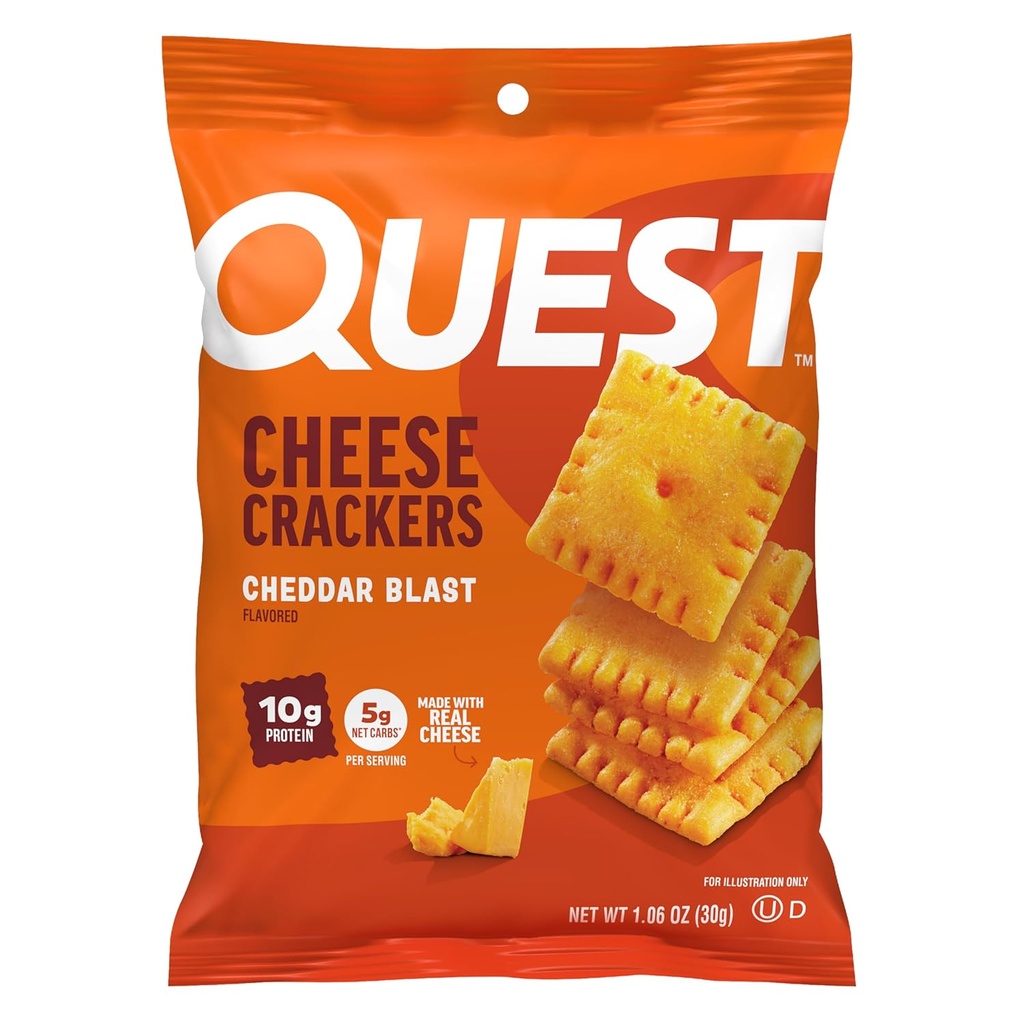 Quest Nutrition Crackers au fromage, Cheddar Blast, 10g de protéines, 5g de glucides nets, 1g de sucre, fait avec du vrai fromage, 12 boîtes (1,06 oz sacs)