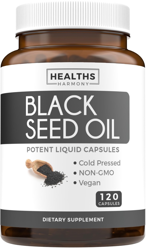 Schwarzes Seed Oil - 120 Softgel Kapseln Hautgesundheit (Non-GMO & Vegan) Kaltgepresstes Nigella Sativa Producing Pure Black Cumin Seed Oil mit Vitamin E - 500mg Jede, 1000mg pro 2 Kapsel Servieren
