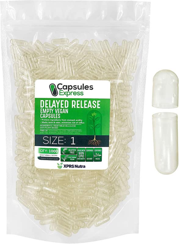 XPRS Nutra Retarded Release Size 1 Capsules vides - 1000 Compter Capsules vides vides Vegan - Pilules végétariennes - Garniture de capsules végétales bricolage - Capsules de gel veggie rechargeables pour les suppléments Do-It-Youlf