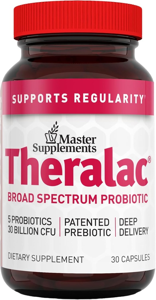Master Supplements Theralac - 30 Kapseln - Multi-Strain-Probiotikum für optimale Gut Gesundheit + Gas & Bloating Relief - Glutenfrei - 30 Portionen