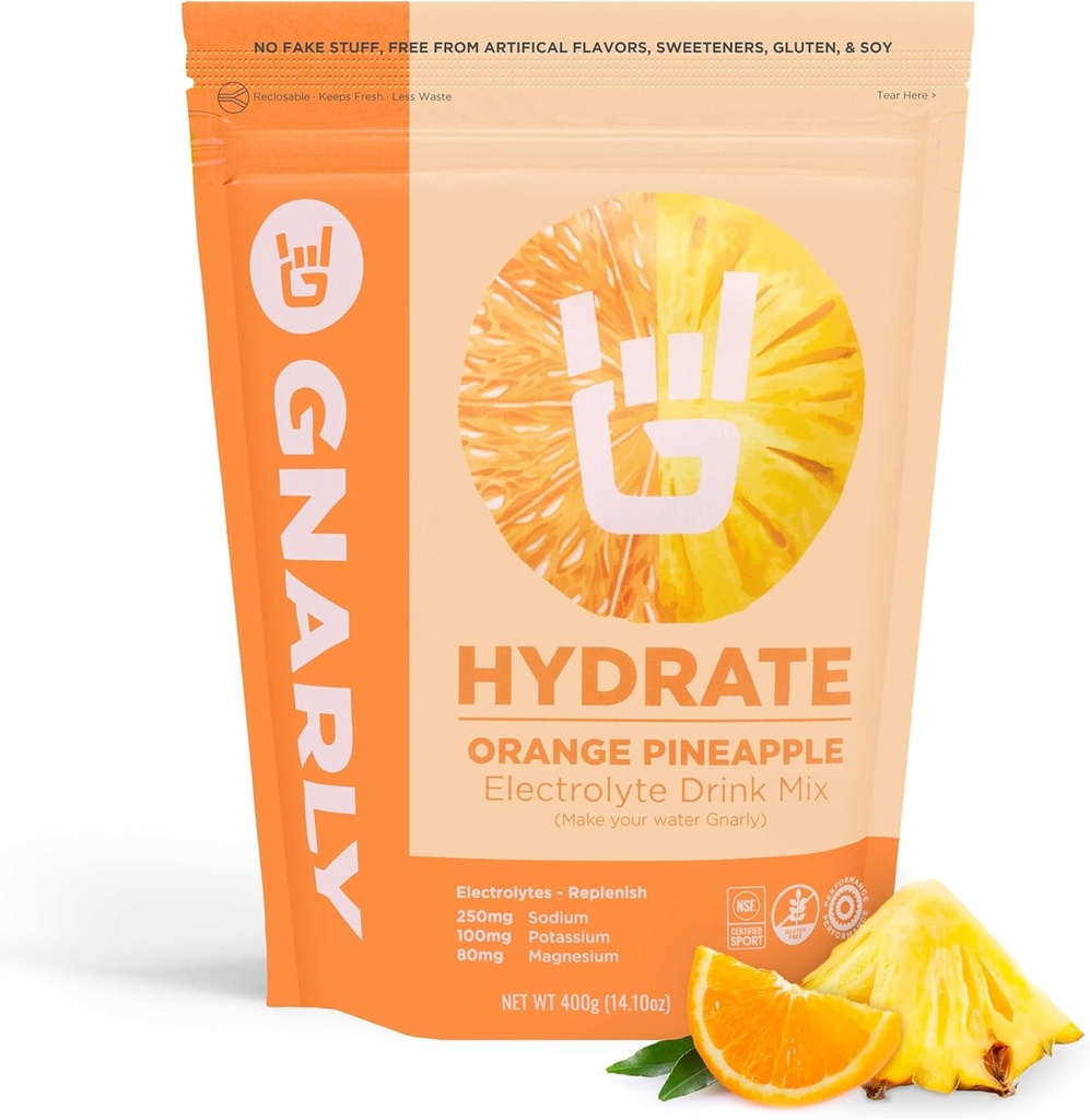 Gnarly Nutrition Hydrate Elektrolyt-Pulver – Orange Ananas Übung Hydration Drink Mix – NSF Sport Zertifiziert – Elektrolytlösung, Performance & Recovery – Orange Ananas, 14.10 Unzen