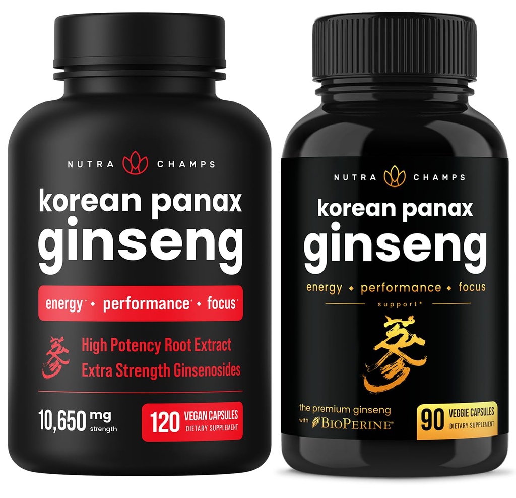 NutraChamps Complete Ginseng Duo - L'ensemble complet d'énergie, de focalisation et de soutien de l'endurance – Ginseng Gold et Panax rouge coréen Ginseng