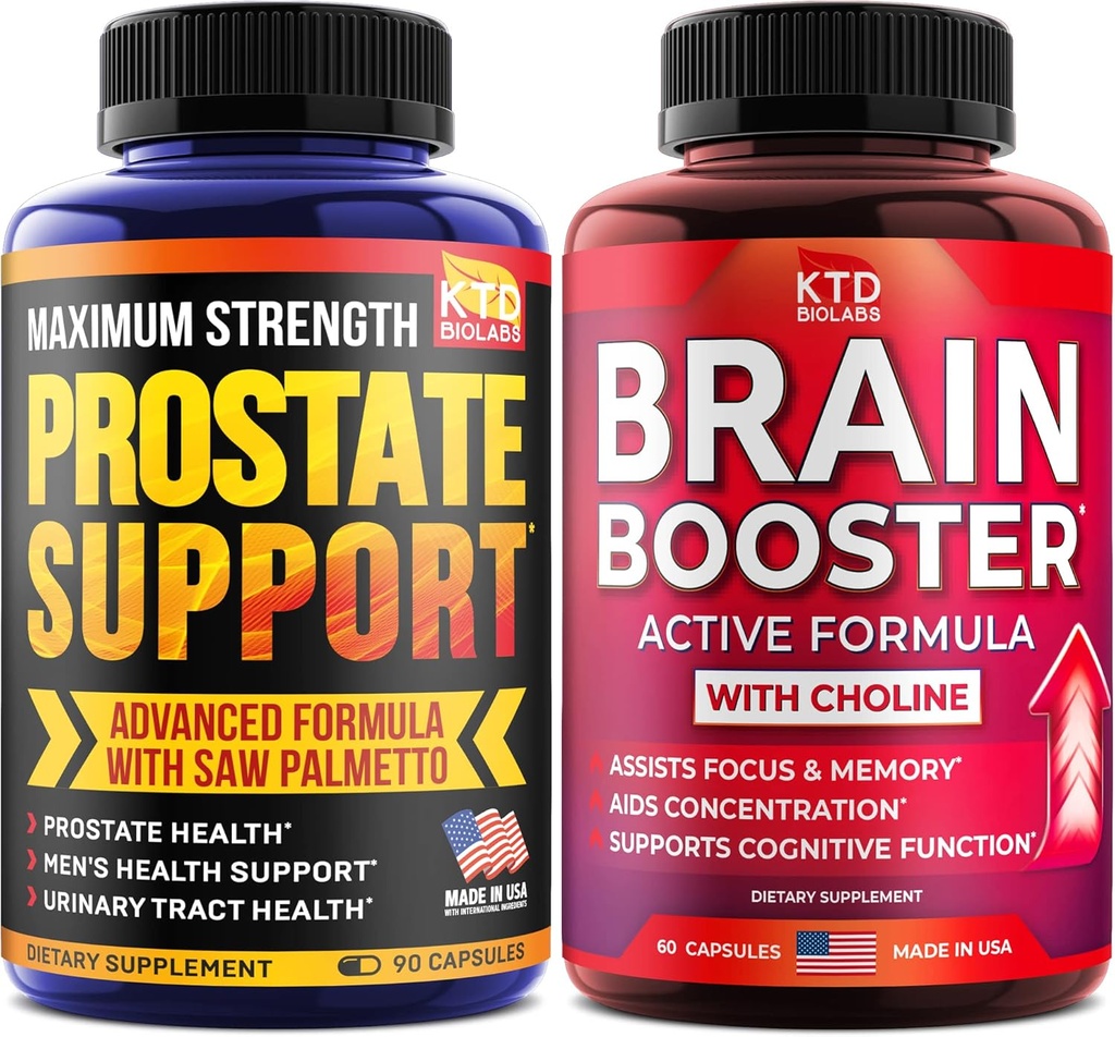 Prostata Unterstützung für Männer & Nootropic Brain Support Supplement - Made in USA - Saw Palmetto Kapseln - Bacopa Monnieri & DMAE Supplement