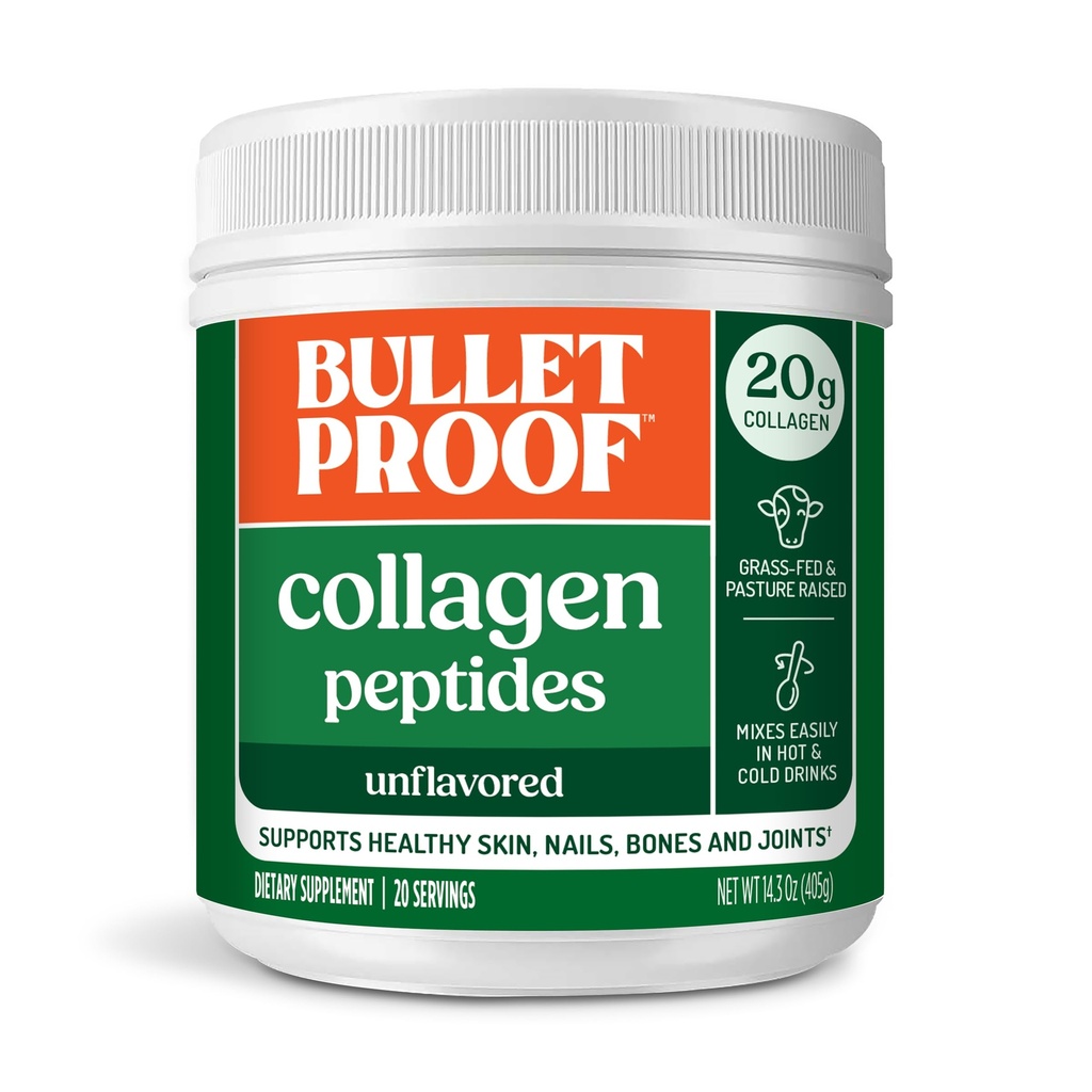 Poudre de peptides de collagène non aromatisés à l'épreuve de la balle avec huile MCT, 14.3 Onces, protéine de collagène à l'herbe pour la peau, les os et le soutien articulaire, pâturage élevé, pas d'hormones ajoutées