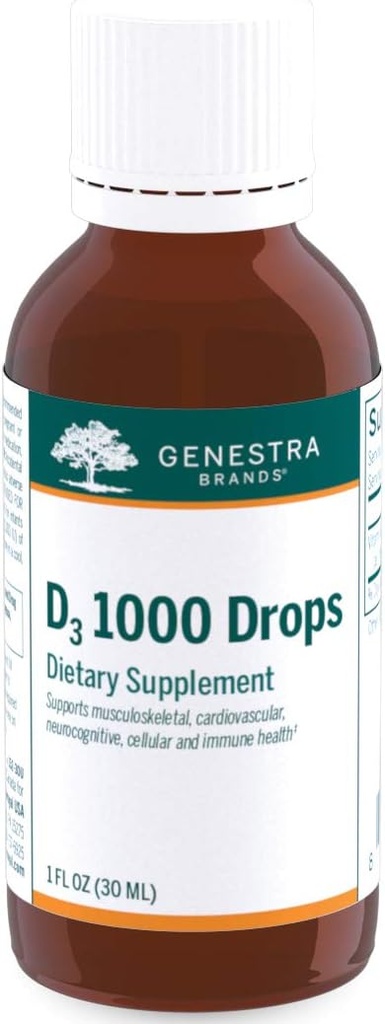 Genestra Marken D3 1000 Tropfen | Flüssiges Vitamin D Supplement | 1 fl. oz.