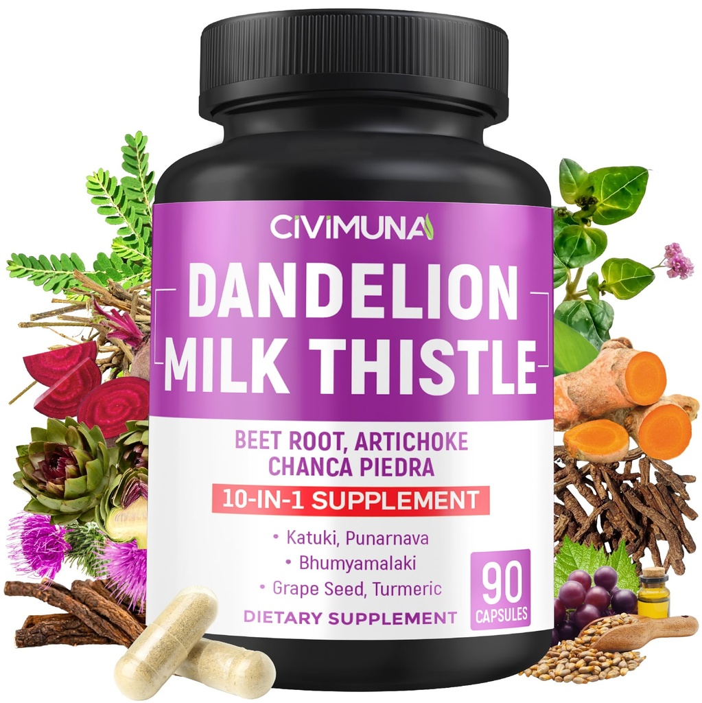 Dandelion Root Capsules with Dandelion Root, Milk Thistle, Beet Powder and More - 90 Capsules for 3 Months Supply