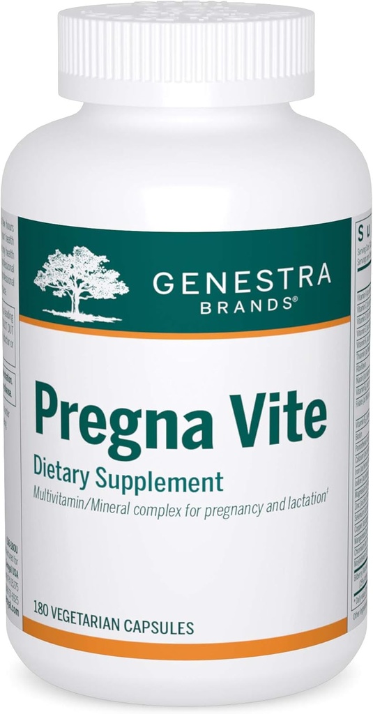 Genestra Marken Pregna Vite | Unterstützt gesunde Schwangerschaft mit Folsäure, Vitamin D und Eisen | 180 Kapseln