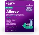 Basic Care Allergy Relief, 24 Stunden, Fexofenadine Hydrochlorid 180 mg, Non-Drowsy Antihistamin, Cool Mint Coated Tablets, 70 Count