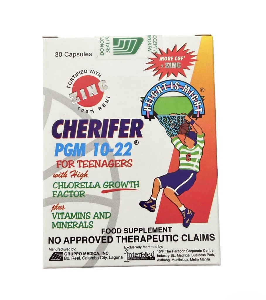 Cherifer PGM 10-22 Kapseln mit Zink für Jugendliche mit Chlorella Wachstumsfaktor, und Taurine 30 Kapseln