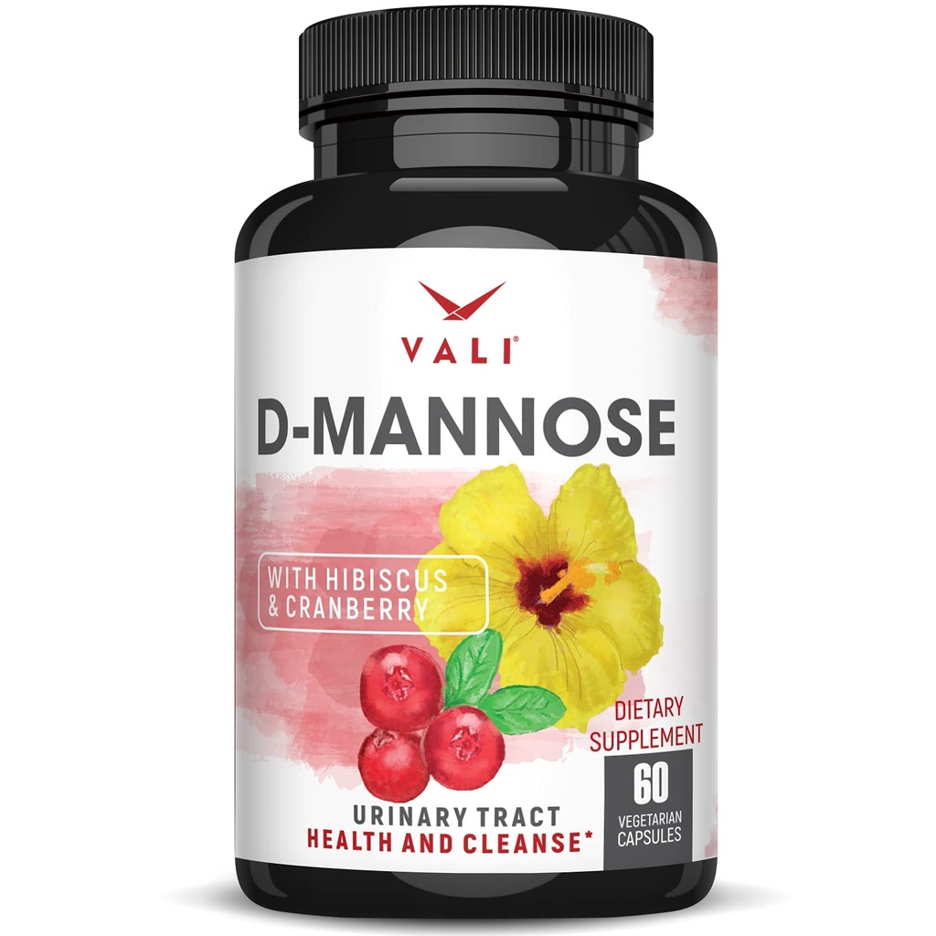 VALI D-Mannose 1000mg Urinary Tract Health Formula. Bio Cranberry Fruit Powder & Hibiscus. Gesunde Blase, Natürliche Reinigung, Fast Detox Flush, Kräuter-UT-Funktion Unterstützung Pillen. 60 Veggie Kapseln