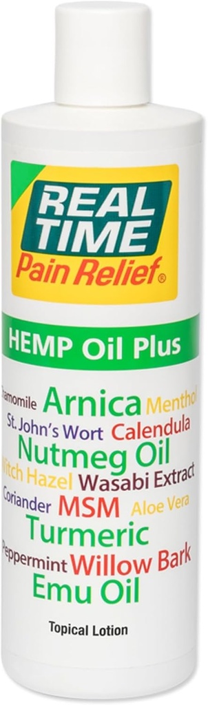Real Time Pain Relief Hanf Oil Plus - 16oz Flasche | Fortgeschrittene Formel mit Hanföl und 19 natürlichen Zutaten | Relieves Joint and Muscle Discomfort | Includes Arnica, Turmeric, MSM, and Emu Oil