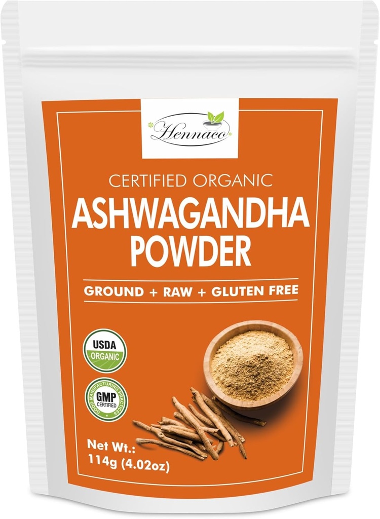 Organic Ashwagandha Powder| Resealable Zip Lock Pouch| Withania Somnifera aus Indien USD USDA Organic) Non-GMO| Pure & Natural Herbal Ashwagandha Powder) 114 Gramm (4 OZ)