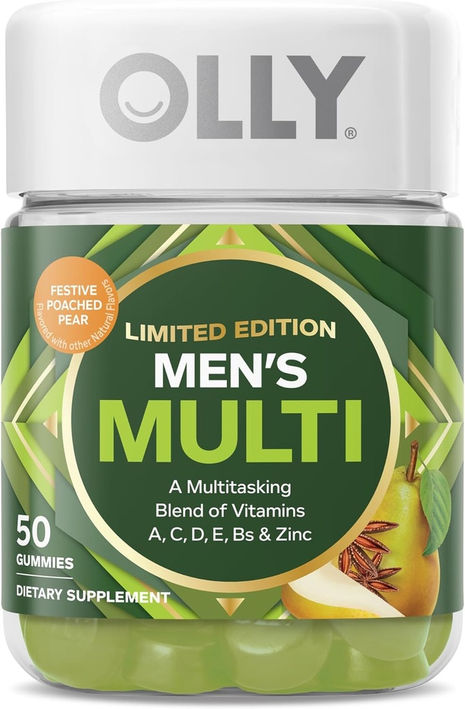 OLLY Men's Multi, Vitamine A, C, D, E, B, Zinc, Limited Edition, Festive Poached Cider - 50ct
