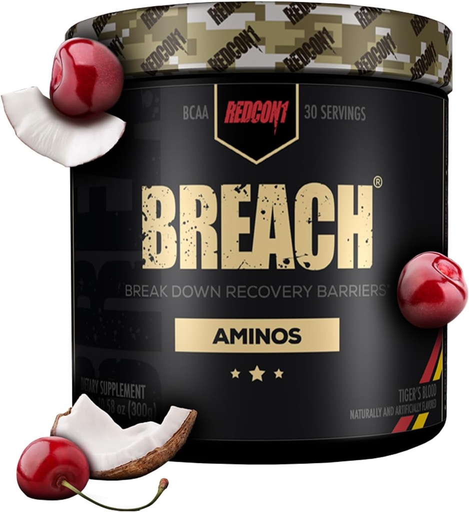 REDCON1 Breach BCAAs, Tiger's Blood - Keto Friendly + Sugar Free Essential Amino Acids for Recovery - Enthält BCAAs L-Leucine, L-Isoleucine & L-Valine (30 Portionen)