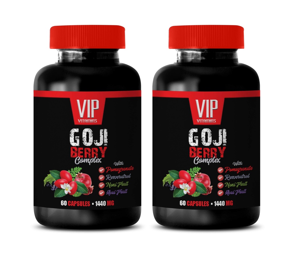 Antioxidans Ergänzung - GOJI BERRY COMPLEX - MIT POMEGRANATE, RESVERATROL, NONI, ACAI - Granatapfel Vitamin e für die Haut - Antioxidans Nahrungsergänzungsmittel - Antioxidantien Vitamine - 2 Bot 120 Caps