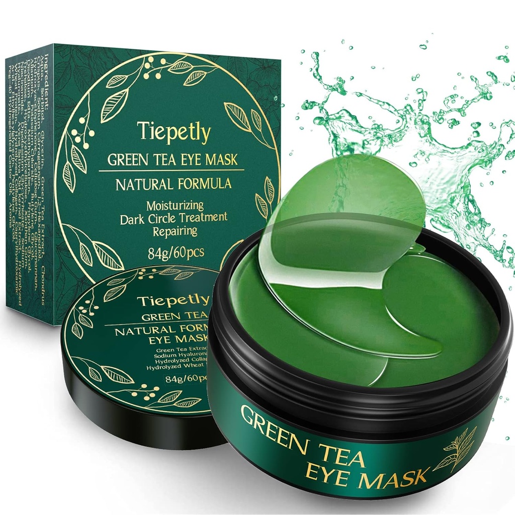 Masques Tiepetly Under Eye avec collagène, Patchs pour les yeux de thé vert pour les cercles sombres et la quantité, Hydratant, Anti-rides, 60 pcs