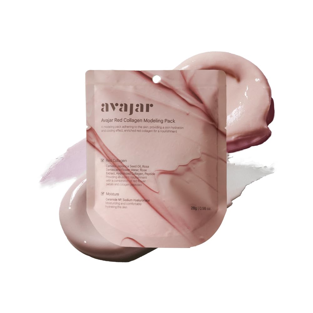 Avajar Red Collagen Modeling Pack | Hydrating Jelly Maske für Haut Pore Tightening & Lifting | Refreshing Peel-Off Maske | Collagen & Diatomaceous Earth, Ceramide | 0.98 oz