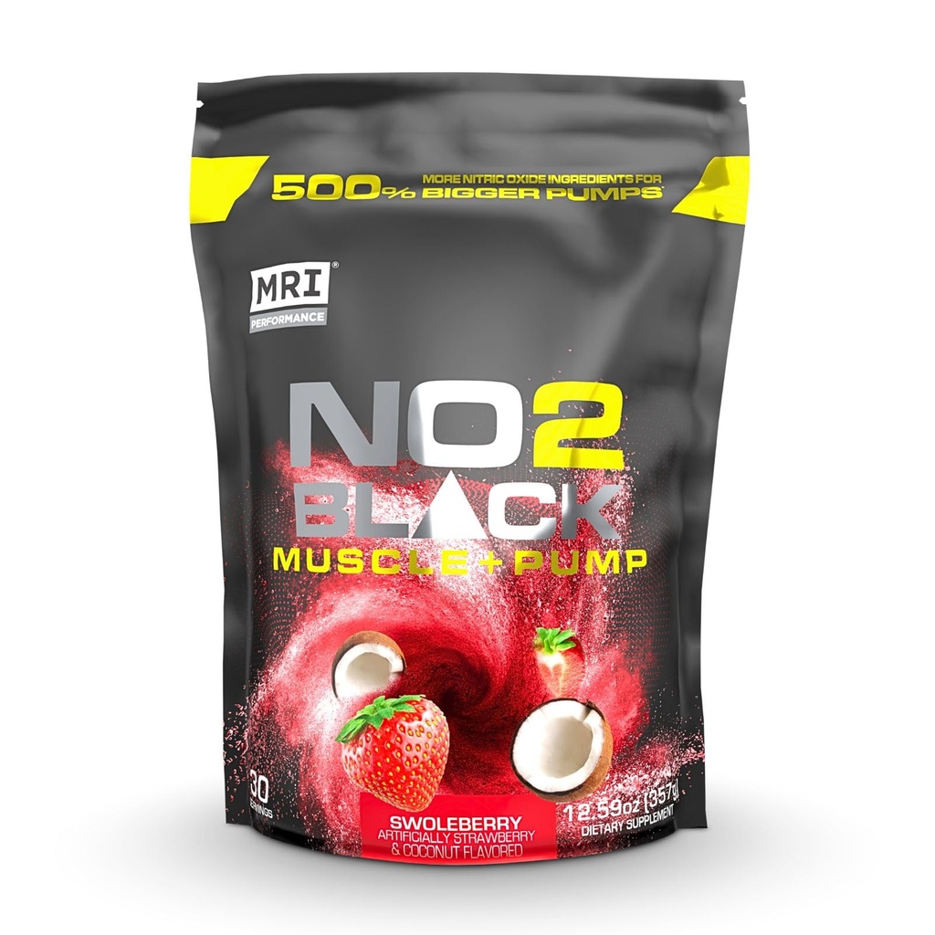 MRI NO2 Schwarze Nitriloxid-Ergänzung für Pumpe, Muskelwachstum, Vaskularität & Energie - Leistungsstarkes Stim-Free Pre-Workout mit Citrulline (30 Portionen) (Swoleberry)