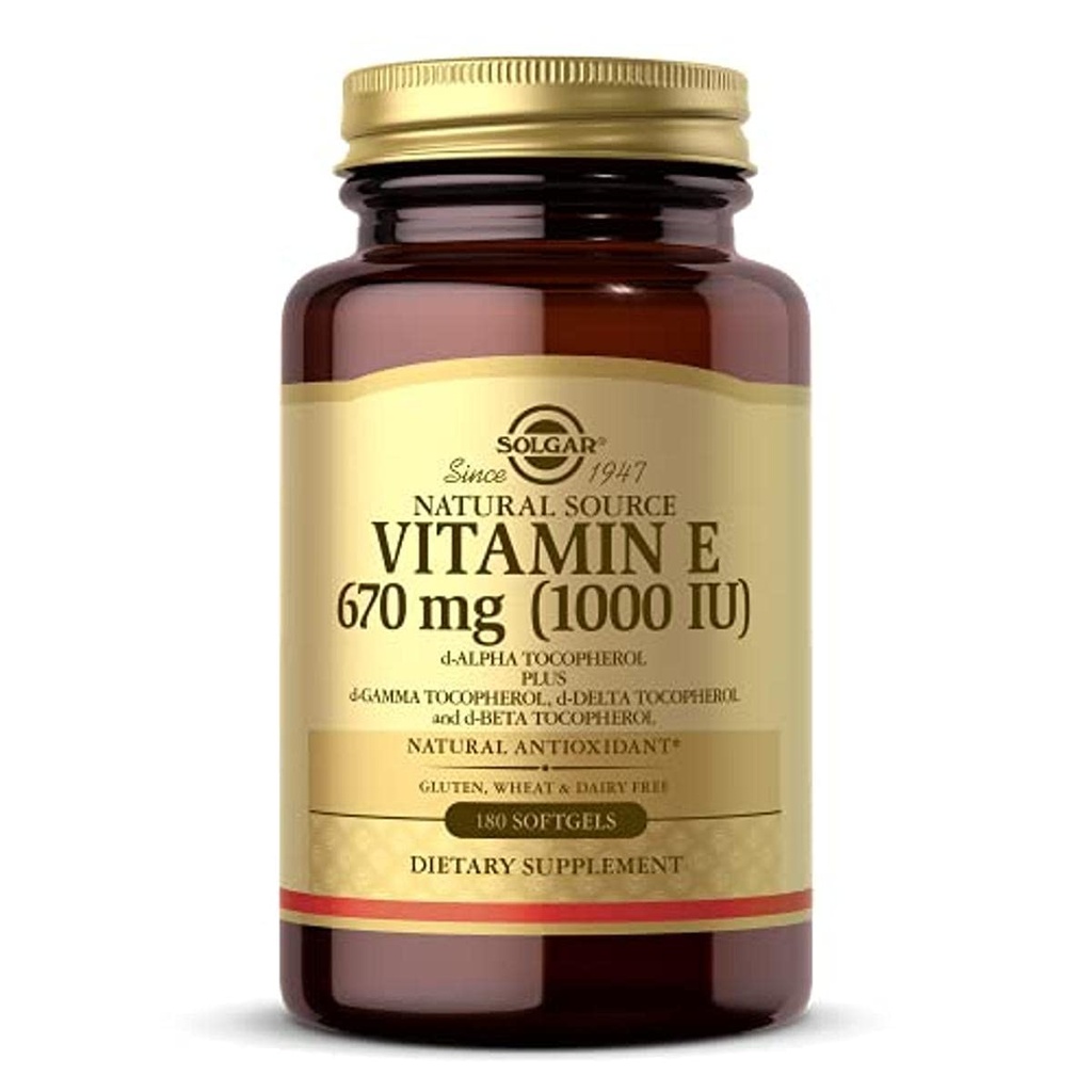 Solgar Vitamin E 670 mg (1000 IU), 180 Softgele - Natürliches Antioxidans, Haut- und Immunsystem-Unterstützung - Naturally-Sourced Vitamin E - Glutenfrei, Dairy Frei - 180 Servietten