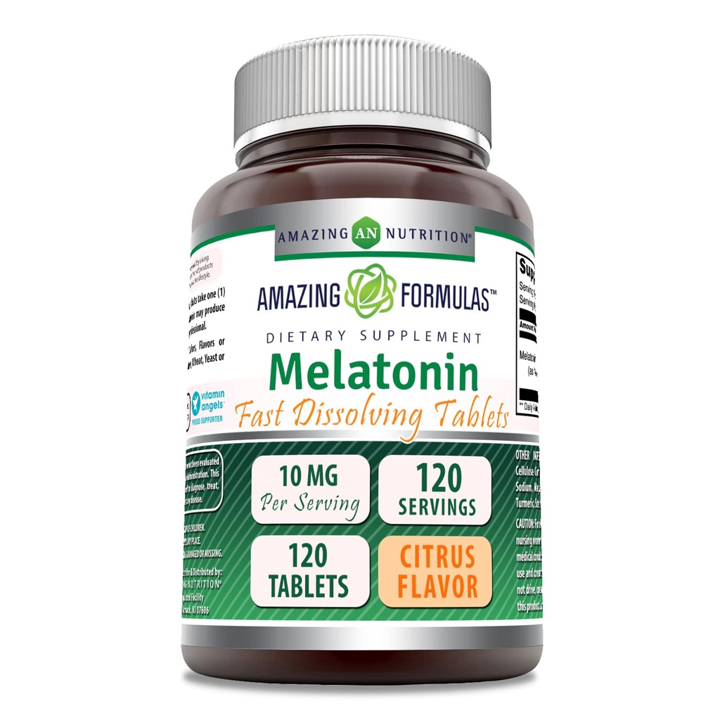 Erstaunliche Formeln Melatonin 10 Mg | Fast Dissolving Tabletten Supplement | Citrus Flavor | Non-GMO | Gluten-Free | Made in USA (1 Pack | 120 Count)