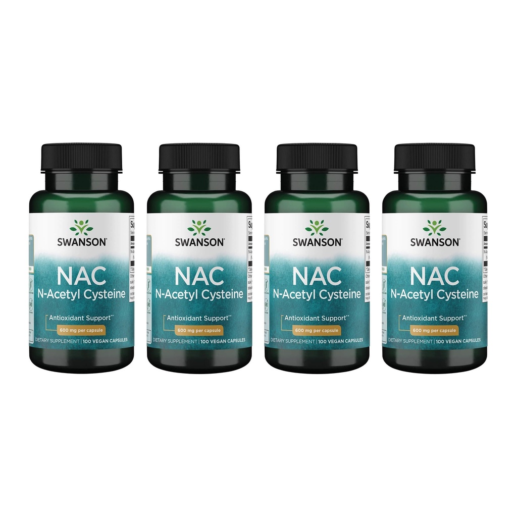 Swanson NAC - N-acétyl Cystéine - Supplément 600 mg 100 gélules (4 boîtes)