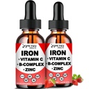 2 Pack flüssige Eisen Ergänzung w/ Vitamin C, A, B-Komplex, Vegan Eisen Tropfen hohe Potenz flüssiges Vitamin & Eisen Ergänzungen für Frauen, Männer & Kinder -Unterstützung rote Blutzelle, Energie, Anämie & Fatigue