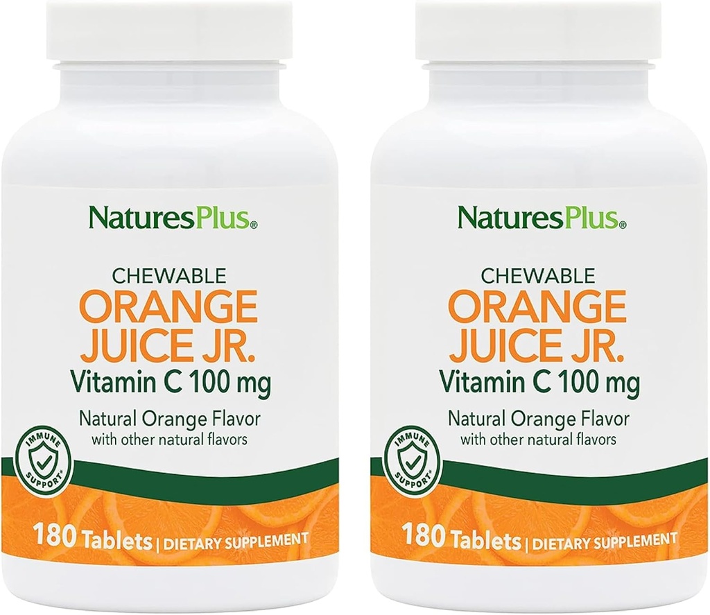NaturesPlus Orange Juice Jr. - Paket von 2, 180 Kautabletten - 100 mg Vitamin C - Vegetarisch, Glutenfrei - 360 Gesamt Servieren