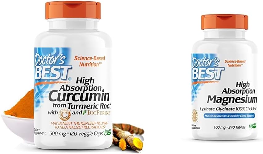 Dr. BEST DRB-00107 High Absorption Curcumin aus Kurkumawurzel mit C3 Complex & BioPerine 500mg & Hohe Absorption Magnesium Glycinat Lysinat, 100% Chelat, Non-GMO, Vegan, Gluten