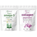 Micro-ingrédients Multi Collagène Protéine Poudre 16oz et Omega végétalien 3 Supplément d'huile d'algues Pack 2