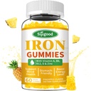 Eisengummis für Damen und Herren - Vegane Eisen-Ergänzung für Anämie & Eisenmangel, mit Vitamin B12, Vitamin C, Zink, Folat - Energie-Boost, Zuckerfrei, Ananas-Flaschen, 60 Zähler