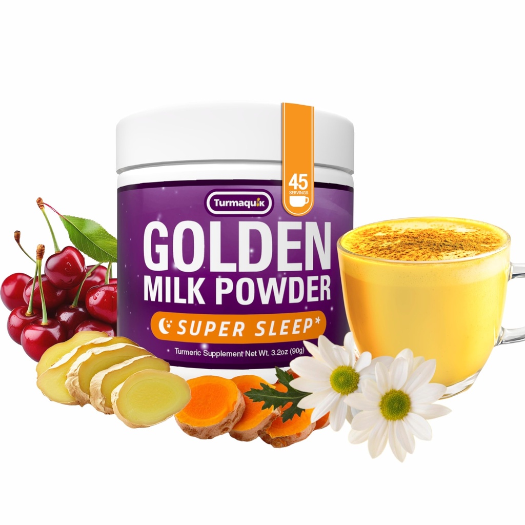 Turmaquik 3.2 Unze Bio Golden Moon Milchpulver - Super Sleep Blend mit Melatonin, Valerian, Kamille, Zitronenbalsam, Turmeric, Ginger, Black Pepper, Curcumin, Cinnamon und Cardamom
