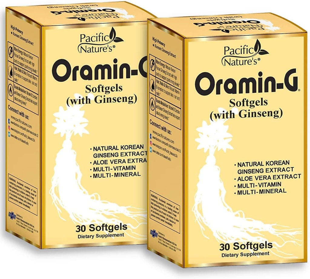 Pacific Nature's Oramin G (30 Softgels) mit koreanischem Ginseng, Aloe Vera, Vitamin B Complex und Zink für Energie, Immunität und Ernährung - Paket von 2