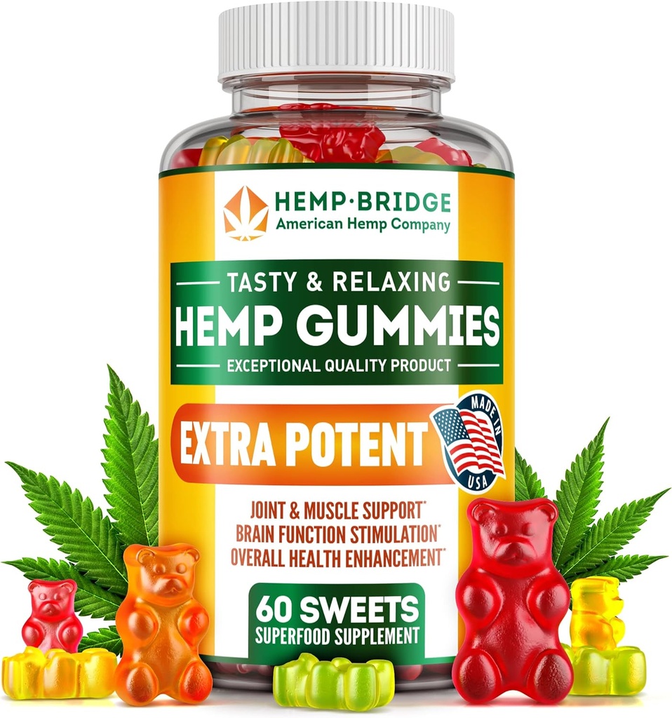Gummies de chanvre - Fabriqué aux États-Unis - Supplément Omega 3 avec huile de chanvre - Gummies fruitées pour articulations, muscles, détente, calme, sommeil, peau et ongles
