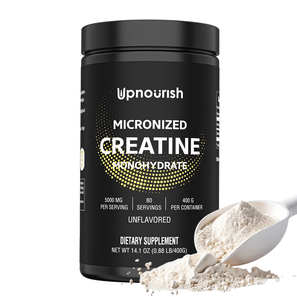 UpNourish Micronized Creatine Monohydrat Pulver 400 G - Unflavored Vegan für Pre Workout, Muskelaufbau reine Frauen und Männer Instantized Supplement, 80 Servierungen 14.1096 Unze