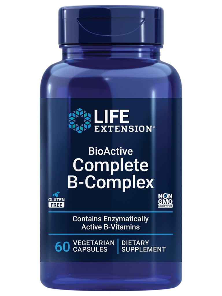Life Extension BioActive Complete B-Complex, Heart, Brain und Nerve Unterstützung, Gesunde Energie, Stoffwechsel, Kompletter B-Komplex, 60 vegetarische Kapseln