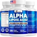 Alpha Liponsäure 600mg, ALA-Ergänzung für Energie-Boost, Immununterstützung, Gesunde Funktion und verbesserte Absorption, R-Alpha Lipsäure mit essentiellen Vitaminen, 120 Kapseln