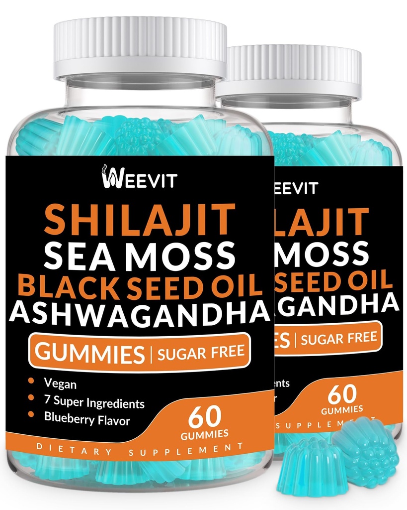 Shilajit Sea Moss Ashwagandha Gummis mit Turmeric, Black Seed Oil, Vitamin C D für Männer und Frauen, Shilajit und Ashwagandha Gummy, Alle in 1 Ergänzungen für Immun-, Absorptions- und Energieunterstützung