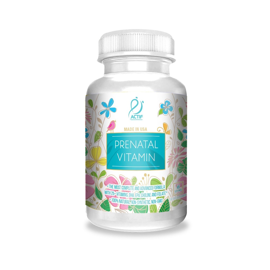ACTIF Bio Prenatales Vitamin mit 20+ Vitaminen, Omega-3, DHA, Bio Kräuter, Non-GMO, Made in USA, 90 Count