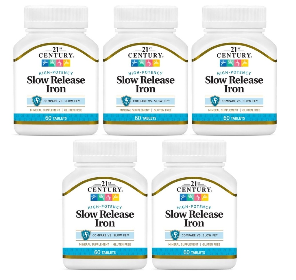 21st Century Slow Release Eisen Tabletten - 60 ct, Pack von 5 - Verpackung Mai Vary