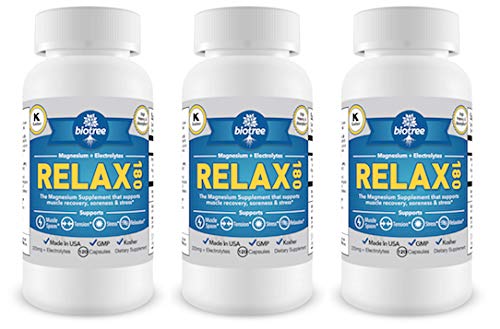 BioTree Labs Relax 180 - Pack de 3 x 120, supplément de magnésium et de potassium avec électrolytes