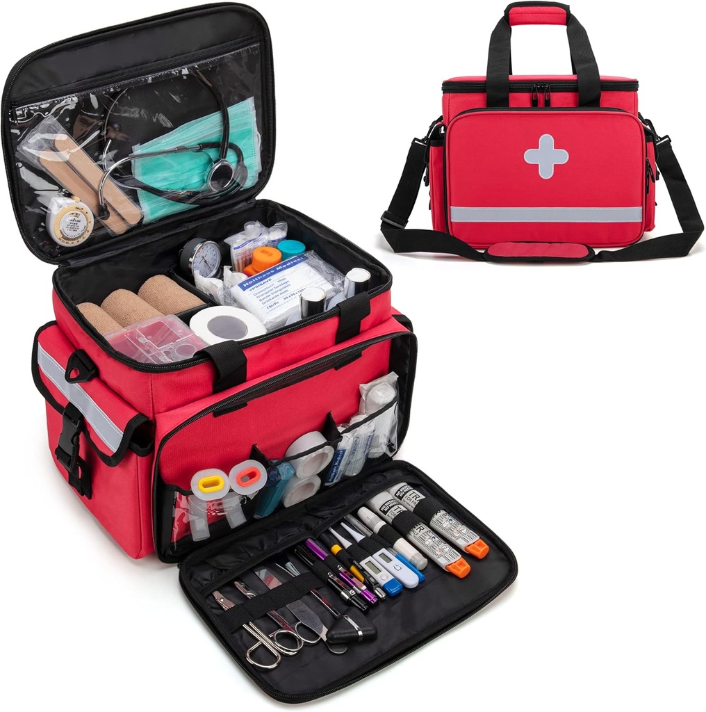 CURMIO Trousses de premiers soins Sac vide, Sac de fournitures d'urgence Sac médical pour les soins à domicile et les trousses de trauma, Rouge (Sac vide seulement)