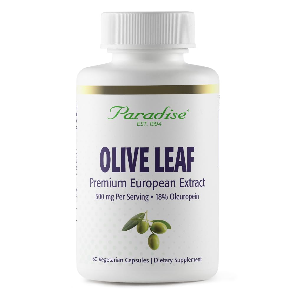 Paradise Kräuter Olivenblatt Extrakt aus spanischen andalusischen Olivenbäumen, Super Potent, Ultra Pure, Non-GMO, Vegan, Glutenfrei, 60 vegetarische Kapseln