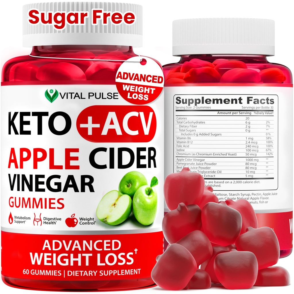 Gummies Keto ACV avancé perte de poids - sans sucre Gummies Keto - Supplément Gummy pour les femmes et les hommes - Detox - vinaigre de cidre de pomme - saveur de pomme